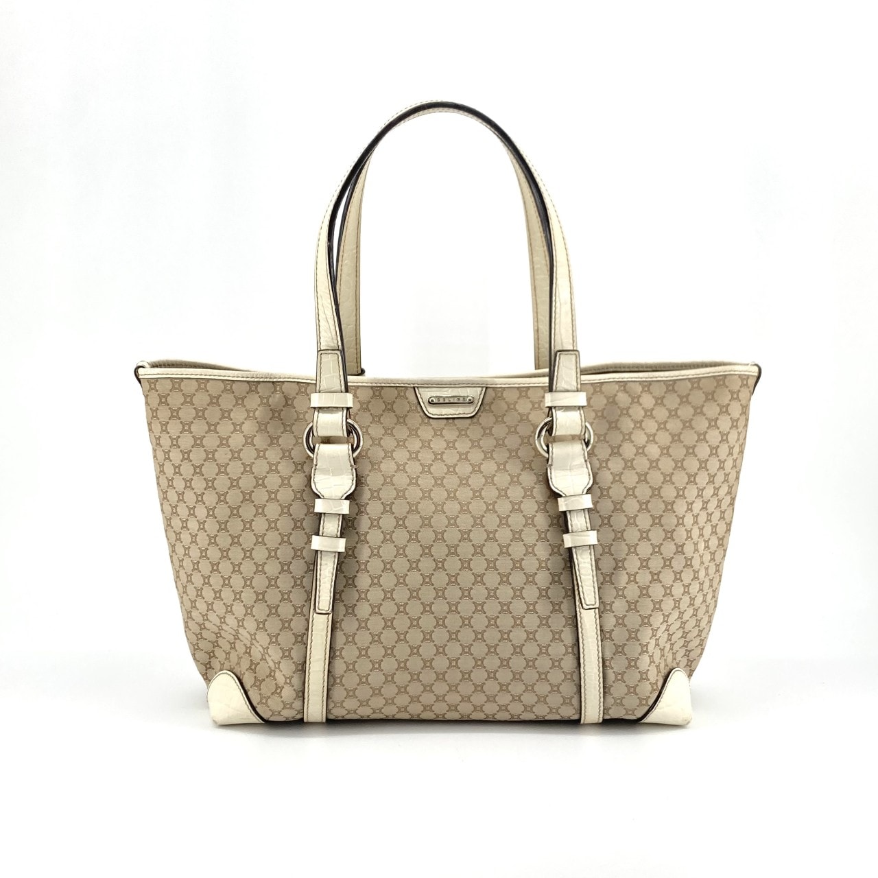 CELINE(セリーヌ) マカダム柄 レザー / ジャガードキャンバス WC-ST-0068 トートバッグ ホワイト×ベージュ
