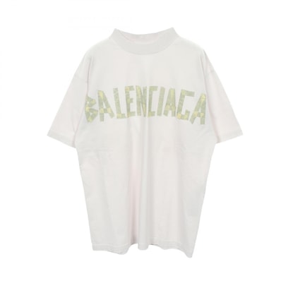 バレンシアガ BALENCIAGA TAPE TYPE BBロゴ 半袖Tシャツ 衣料品 トップス コットン メンズ レディース ホワイト系 739784 【中古】