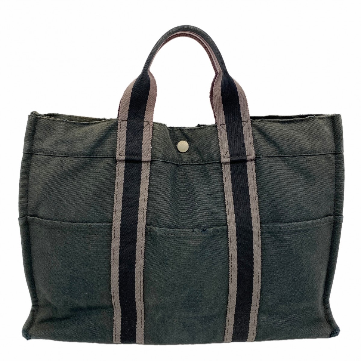 【6de5752-k】エルメス トートバッグ フールトゥMM キャンバス ブラック シルバー金具【中古】レディース