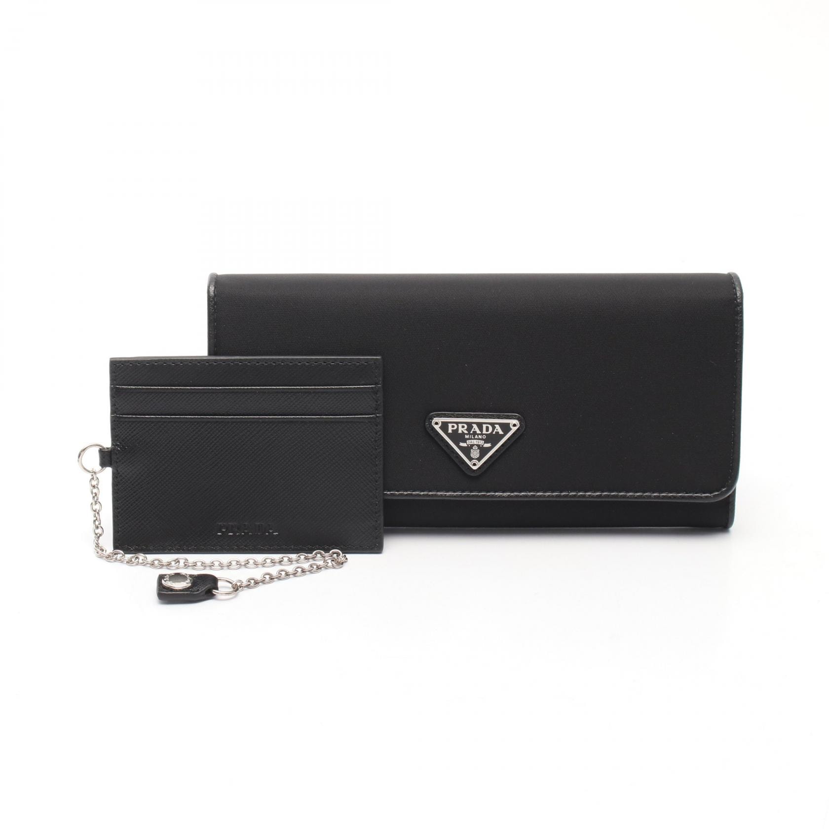 プラダ PRADA TESSUTO 二つ折り長財布 財布 ナイロン レザー レディース ブラック系 【中古】