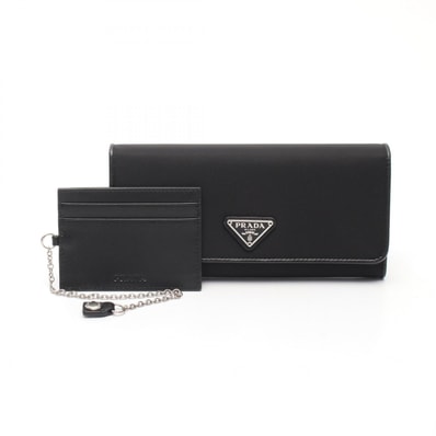 プラダ PRADA TESSUTO 二つ折り長財布 財布 ナイロン レザー レディース ブラック系 【中古】