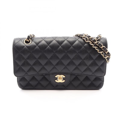 シャネル CHANEL マトラッセ Wフラップ ショルダーバッグ バッグ キャビアスキン(グレインドカーフ) レディース ブラック系 AO1112 【中古】