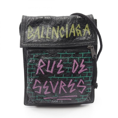 バレンシアガ BALENCIAGA エクスプローラー ポーチ ストラップ グラフィティ ショルダーバッグ バッグ レザー メンズ レディース ブラック系 / マルチカラー 532298 【中古】