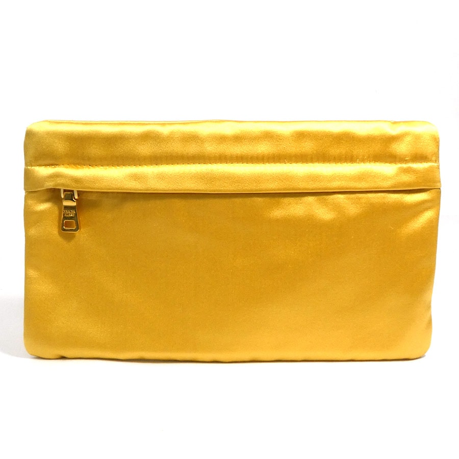 プラダ PRADA ポーチ サテン イエロー ユニセックス【中古】 r10929a