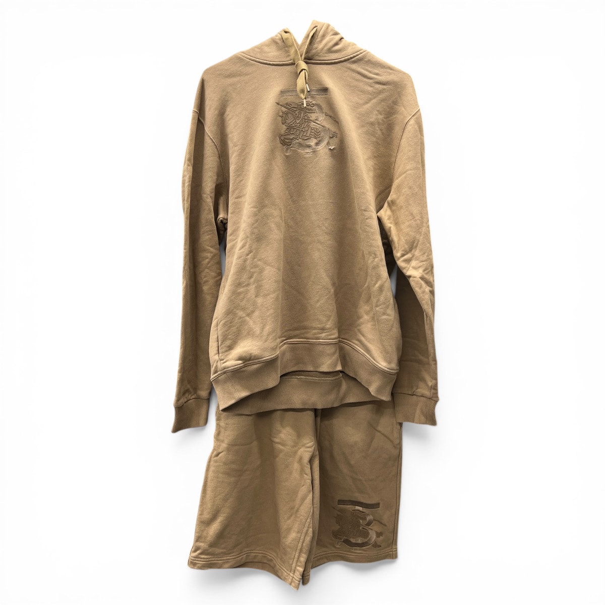 BURBERRY バーバリー スウェット セットアップ パーカー ハーフパンツ ウエストゴム 8069765 8069769 コットン ブラウン ラバーロゴ プルオーバー フーディ ショーツ #M #XS Bランク 中古 鑑定済 バーバリースウェット