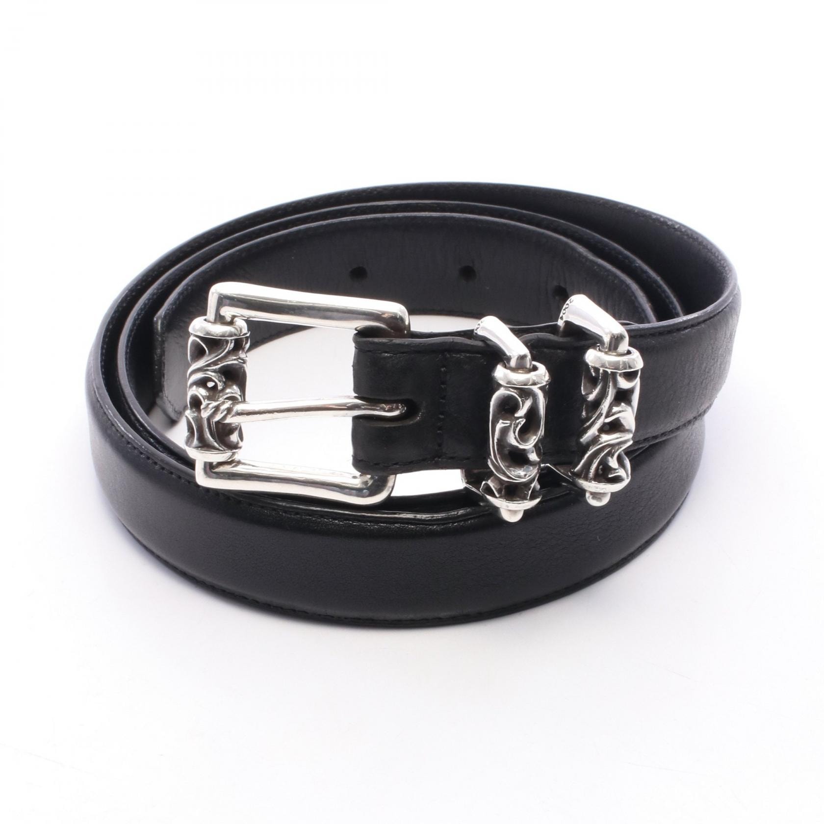 クロムハーツ CHROME HEARTS 3PC 1inch ローラー ベルト 衣料品 レザー SV925 メンズ ブラック系 / シルバー系 【中古】