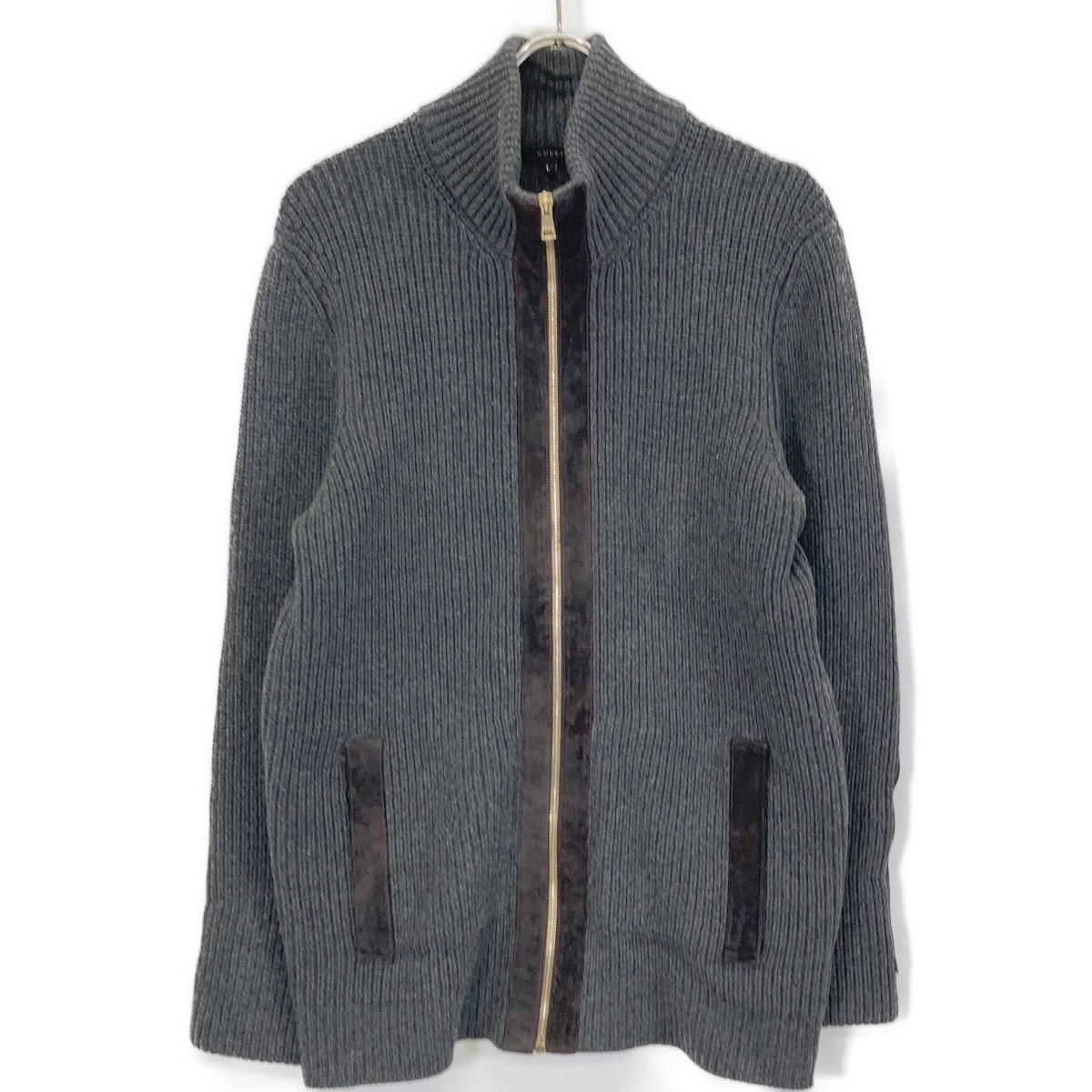 グッチ 246015 グレー ウール×カシミヤ ベロア ドライバーズニット L