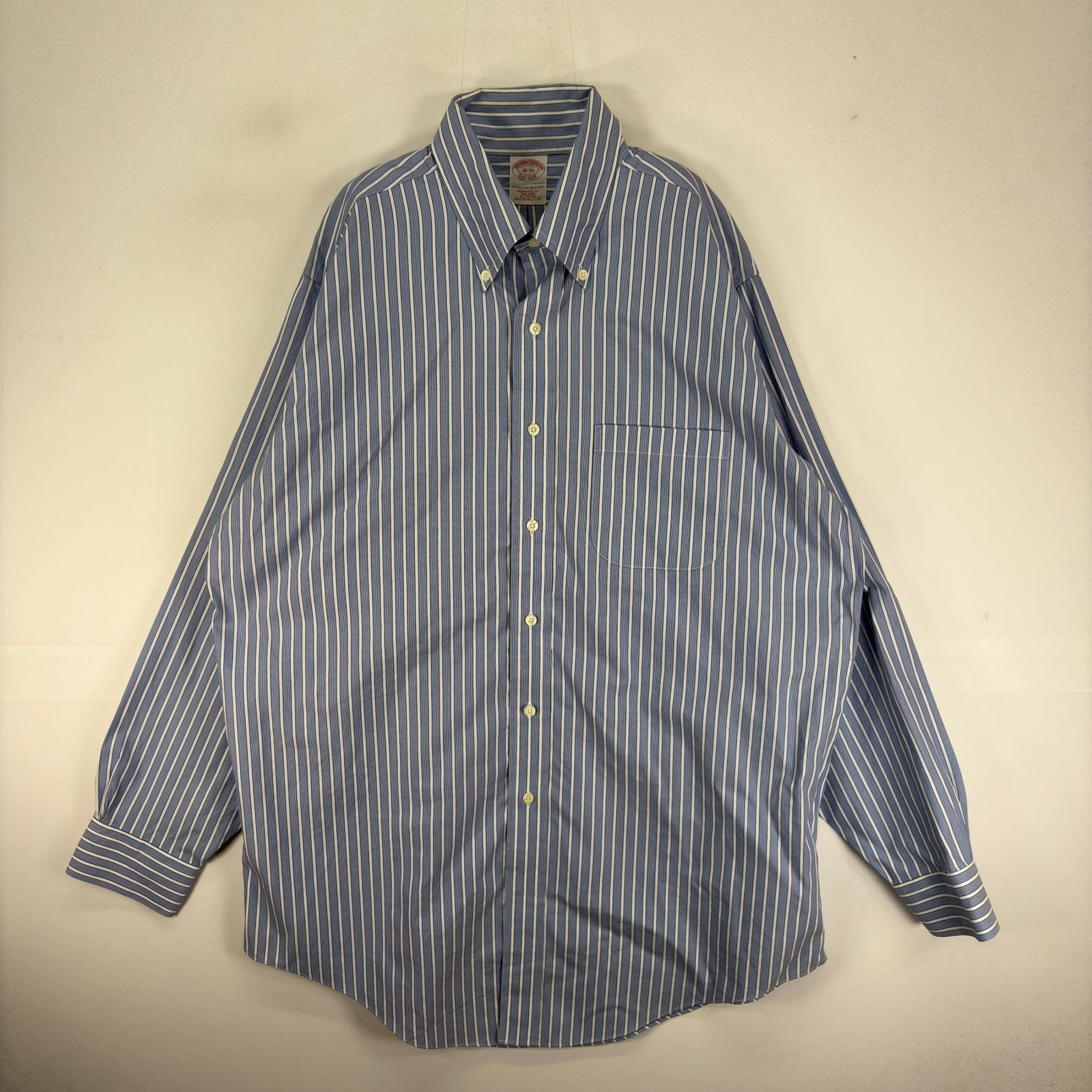 古着 ブルックスブラザーズ Brooks Brothers 長袖シャツ ボタンダウン 胸ポケ L  ブルー系 ストライプ メンズ