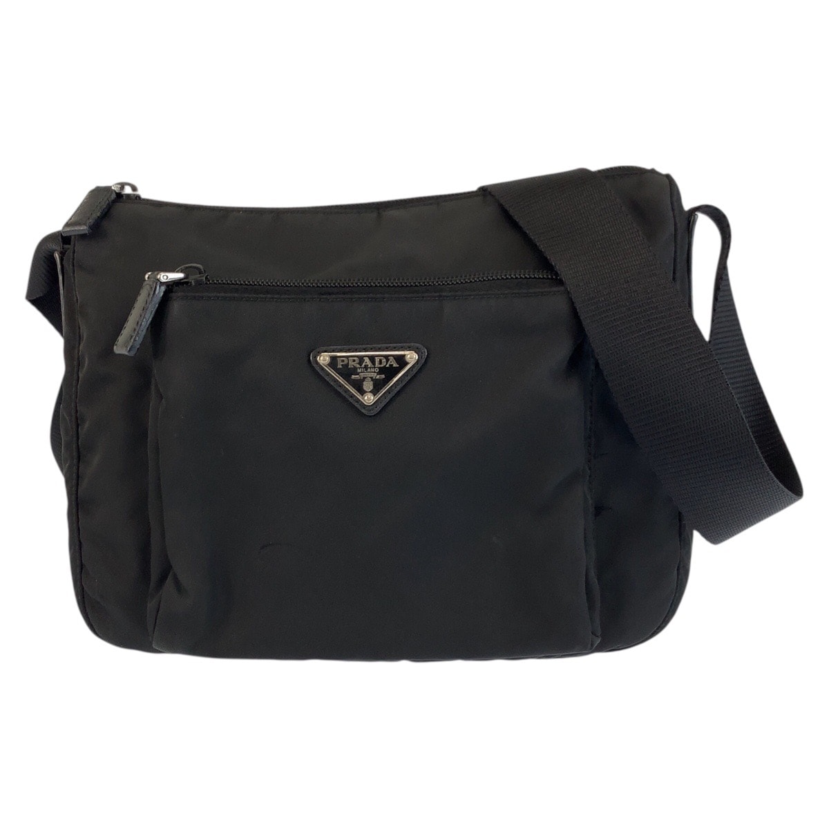 美品 PRADA プラダ テスート ブラック 黒 シルバー金具 ナイロン ショルダーバッグ ポシェット 602265 【中古】