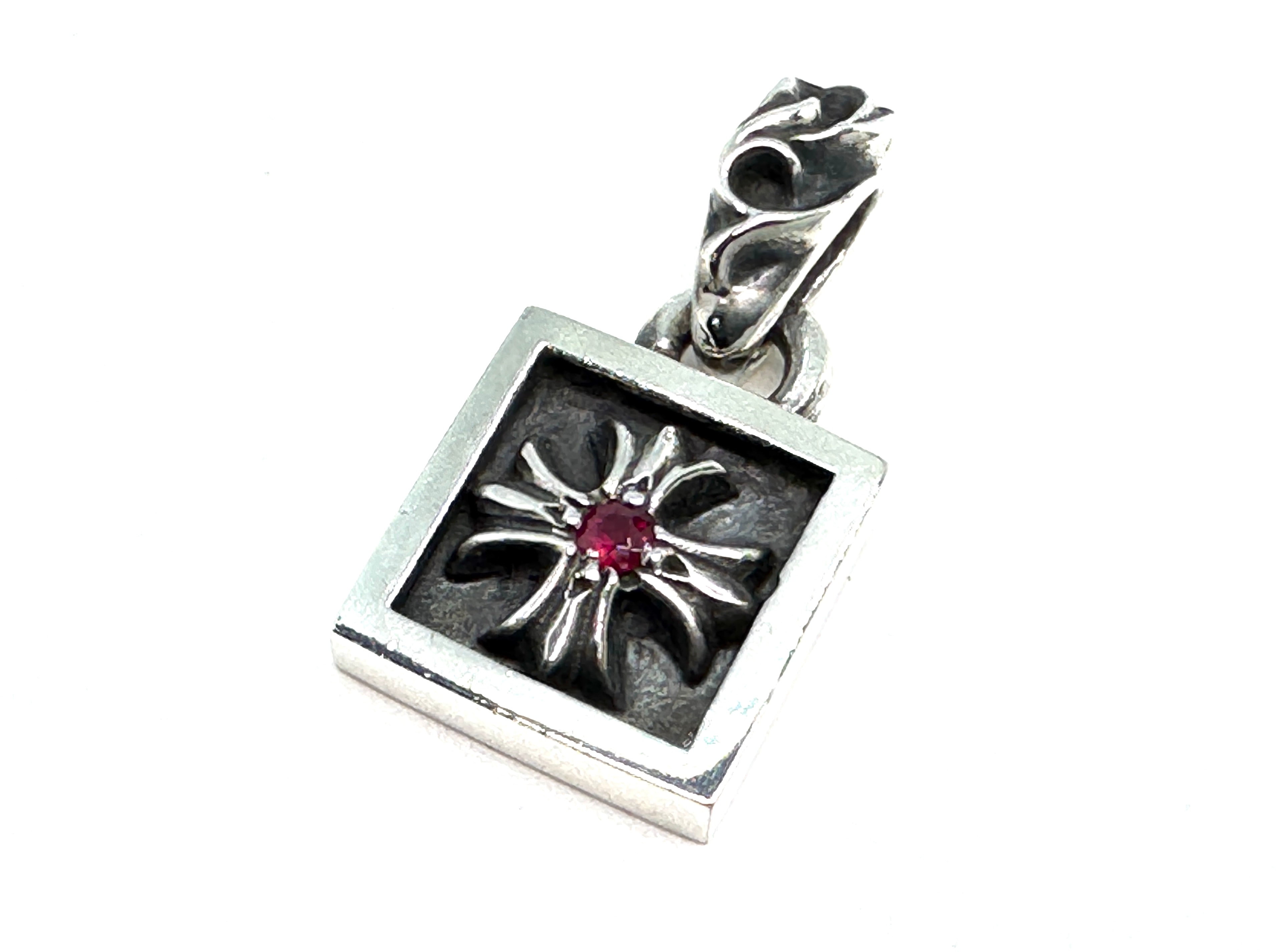 Chrome Hearts Framed CH Plus 1 Ruby Pendant "Silver/Red"