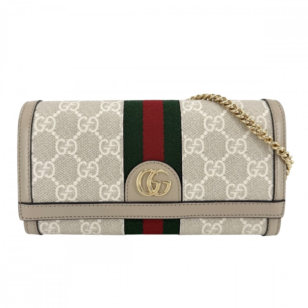 GUCCI グッチ チェーンウォレット オフィディア ショルダーウォレット ショルダーバッグ 長財布 肩掛け 斜め掛け シェリーライン 772309 GGスプリームキャンバス  レザー   ベージュ ゴールド金具 レディース【中古品】