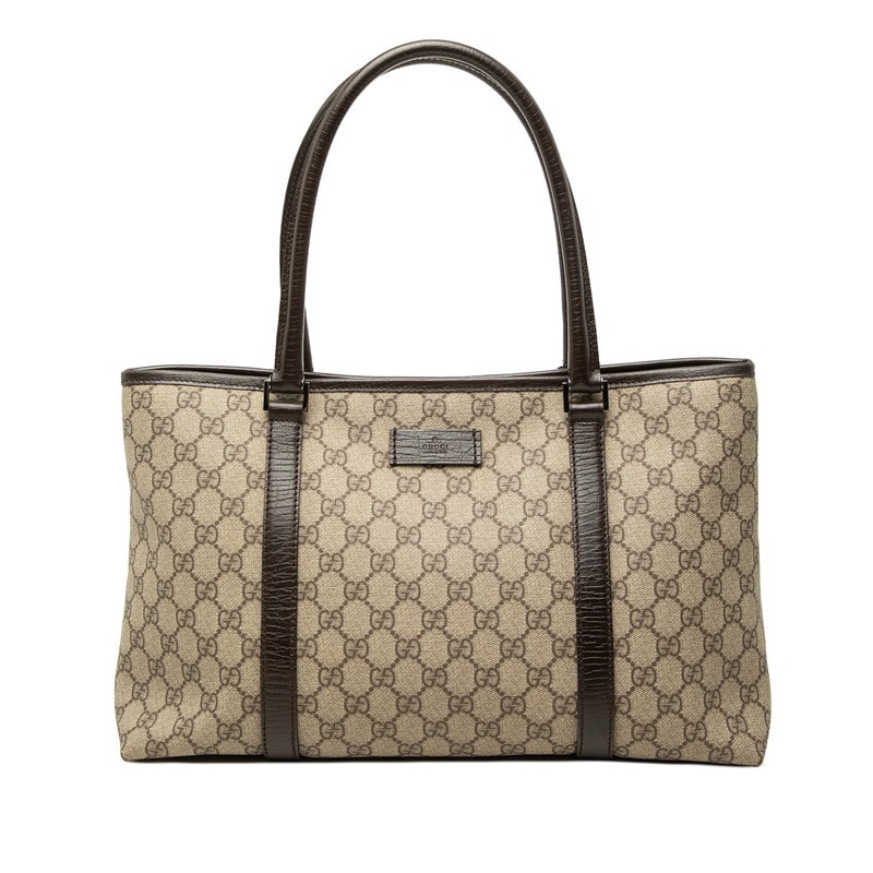 グッチ GGスプリーム トートバッグ ショルダーバッグ 114595 ベージュ ブラウン PVC レザー レディース GUCCI 中古