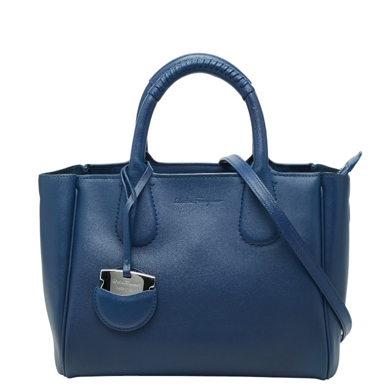 サルヴァトーレフェラガモ ノリータ ハンドバッグ ショルダーバッグ 2WAY EE-21 E621 ブルー レザー レディース Salvatore Ferragamo 【中古】