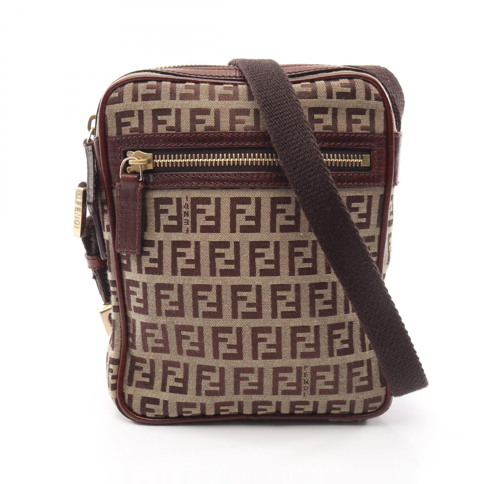 フェンディ FENDI ズッキーノ ショルダーバッグ バッグ キャンバス レザー レディース ブラウン系 / ベージュ系 【中古】