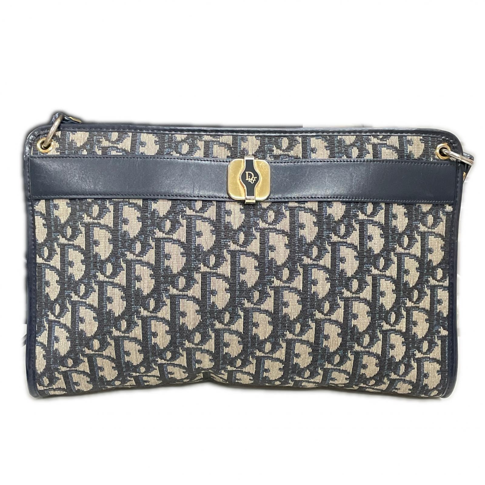 Christian Dior クリスチャンディオール ショルダーバッグ レディース ゴールド金具 トロッター ネイビー×グレー