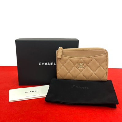 CHANEL シャネル フラグメントケース マトラッセ ココマーク キャビアスキン コインケース ベージュ
55194
