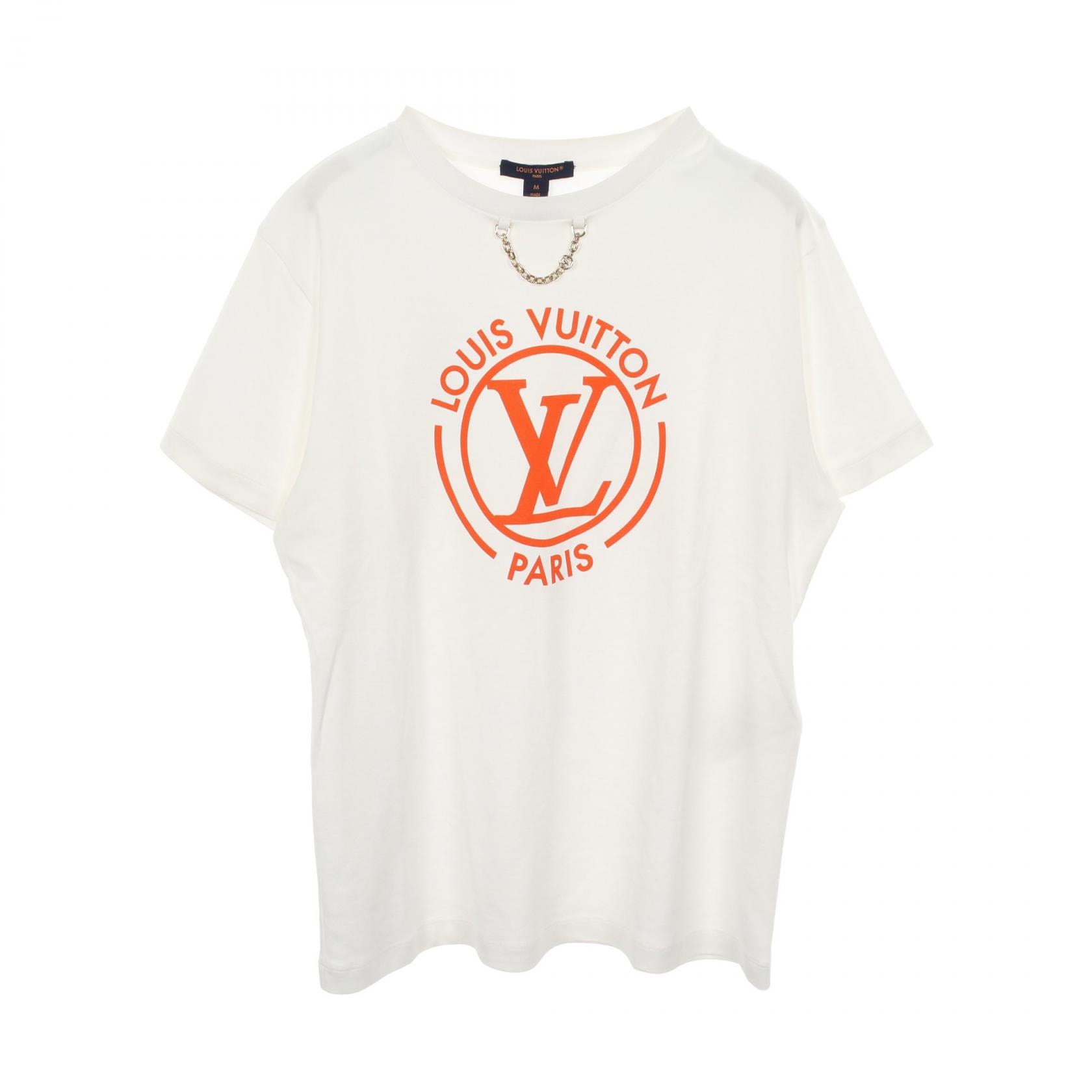 ルイ・ヴィトン LOUIS VUITTON フロックドLV チェーン付き 半袖Tシャツ 衣料品 トップス コットン オレンジ レディース ホワイト系 / オレンジ系 RW242WW UOL FRTS59 【中古】