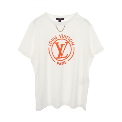 ルイ・ヴィトン LOUIS VUITTON フロックドLV チェーン付き 半袖Tシャツ 衣料品 トップス コットン オレンジ レディース ホワイト系 / オレンジ系 RW242WW UOL FRTS59 【中古】
