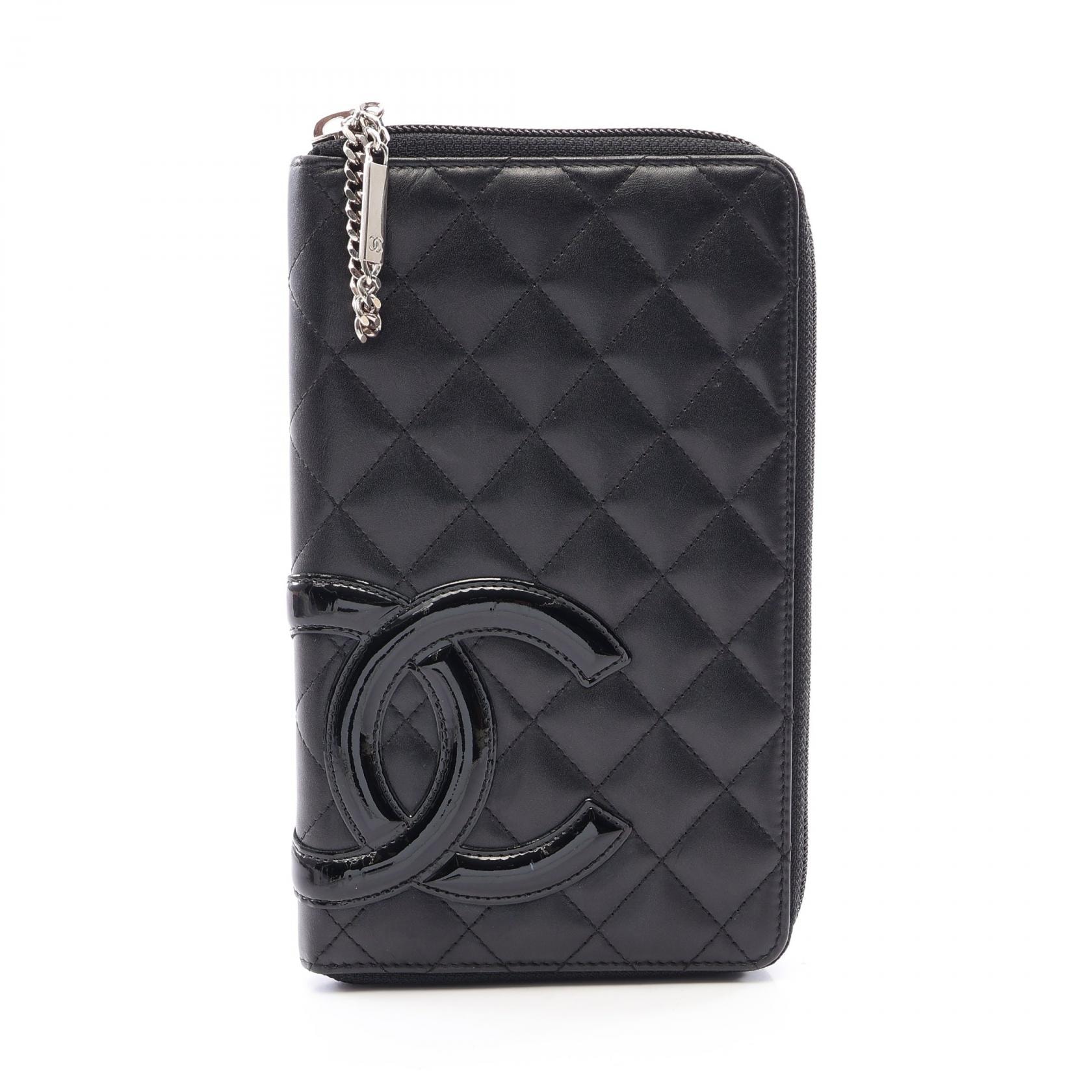 シャネル CHANEL カンボンライン ラウンド長財布 財布 レザー パテントレザー レディース ブラック系 【中古】