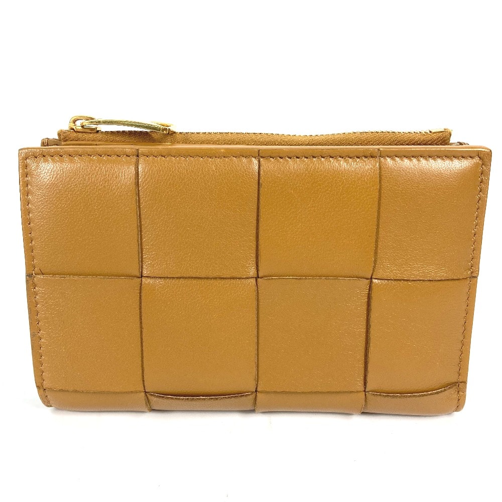 ボッテガヴェネタ BOTTEGA VENETA ミディアム カセット 二つ折りファスナーウォレット 667130 コンパクトウォレット イントレチャート 2つ折り財布 レザー ベージュ 美品