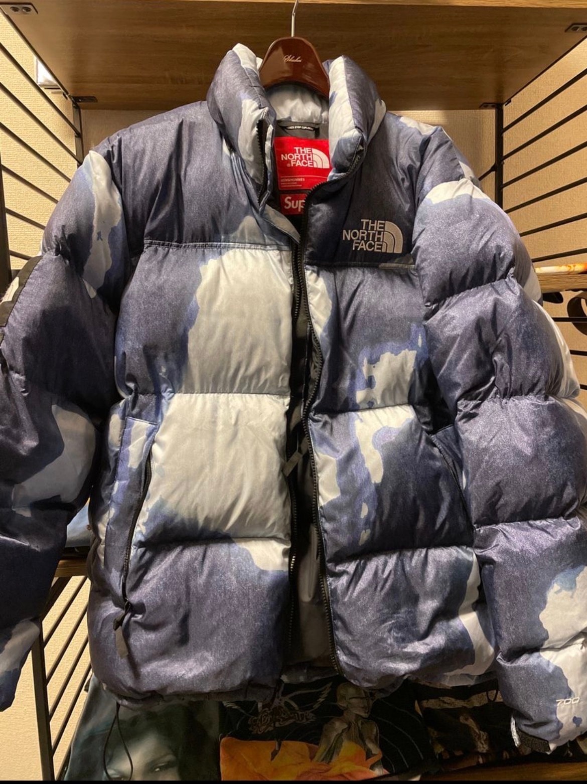 Supreme x The North Face Bleached Denim Print Nuptse Jacket "Indigo"