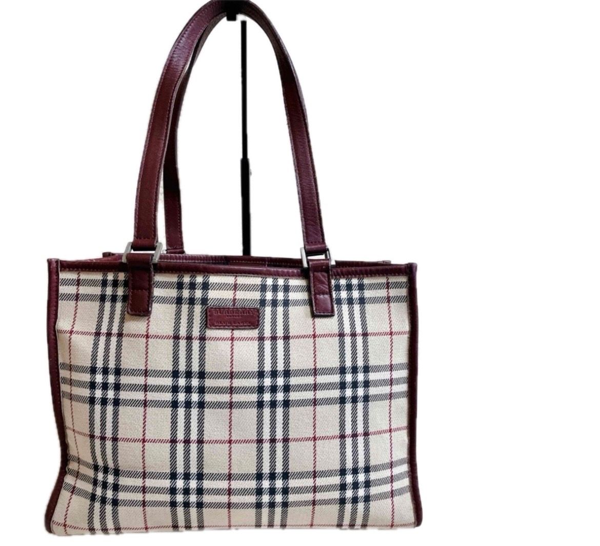  BURBERRY ノバチェック ロゴ レザー  横長 トートバッグ