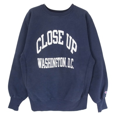 Champion チャンピオン スウェット USA製 90s 刺繍タグ REVERSE WEAVE CLOSEUPWASHINGTON.D.C リバースウィーブ スウェット ネイビー系 L【中古】