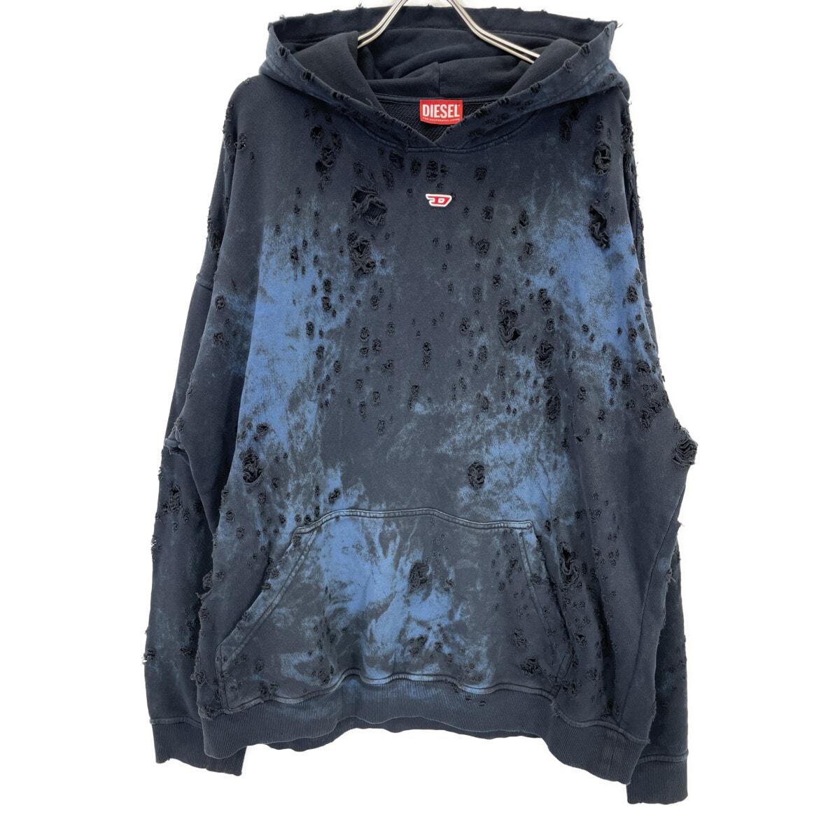ディーゼル 24SS ブラック×ブルー A13299 ダメージ SーBOXT プルオーバー XXL