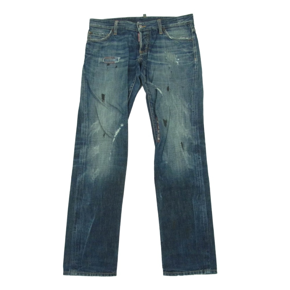 DSQUARED2 ディースクエアード S71LA0474 ダメージ ペイント クラッシュ 加工 デニム パンツ インディゴブルー系 46【中古】