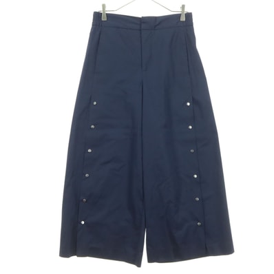 ZARA ザラ アンクル丈 スナップボタン コットン ワイドパンツ M ネイビー