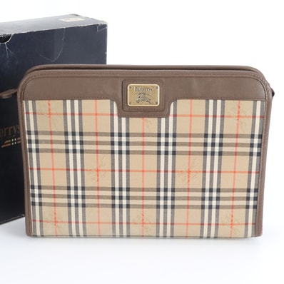 ■美品 バーバリー ノバ チェックセカンドバッグ レザー×キャンバス