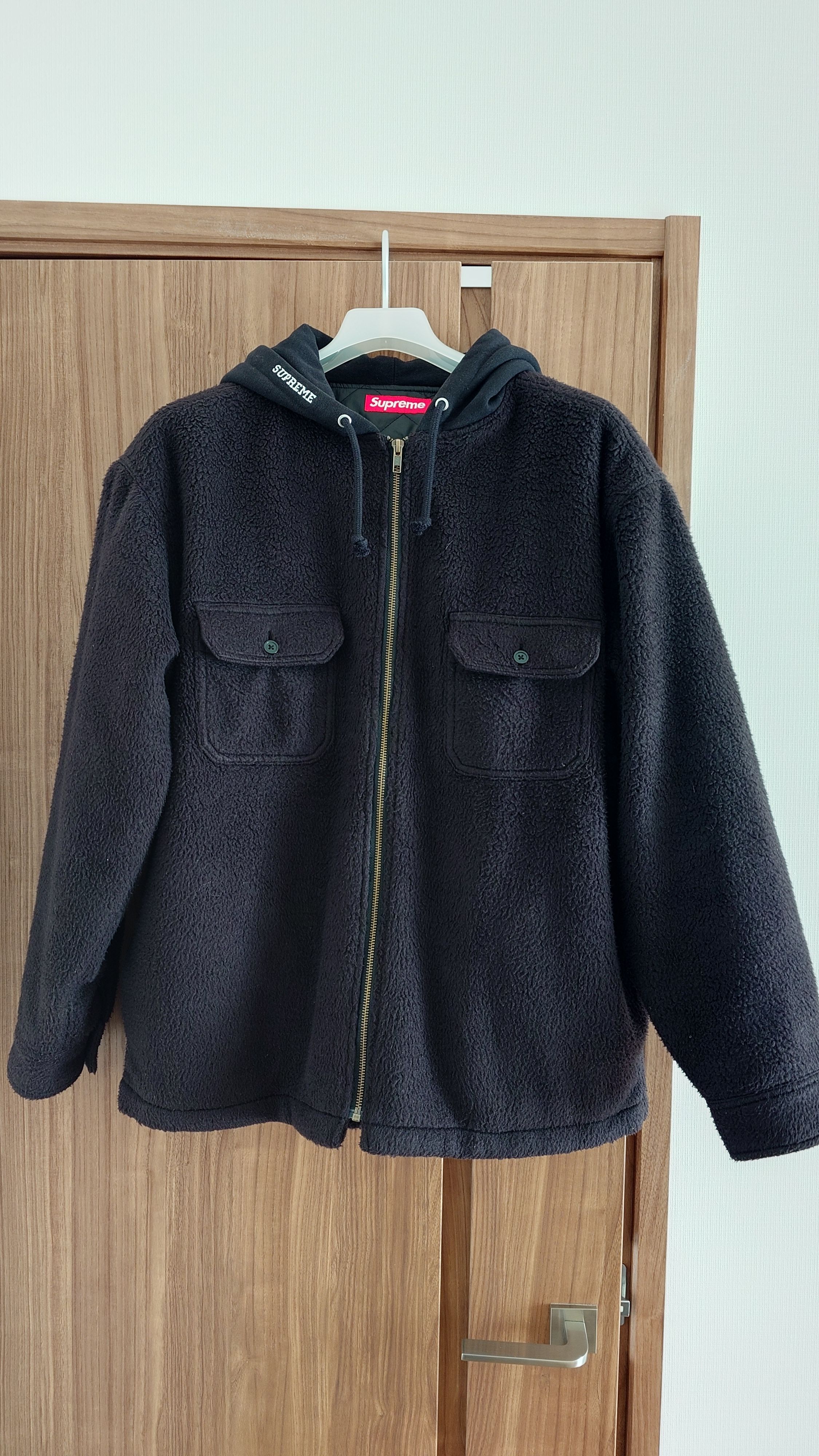 Supreme Fleece Zip Up Hooded Shirt "Black"