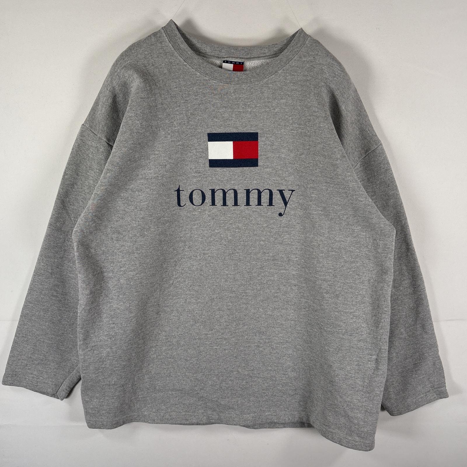 古着 90's/90年代 トミーヒルフィガー TOMMY HILFIGER スウェット トレーナー プルオーバー 大きいサイズ ビッグロゴプリント XL グレー メンズ