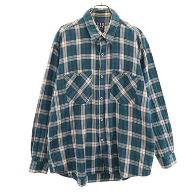 GAP ギャップ 90s オールド チェック柄 長袖 シャツ L グリーン系