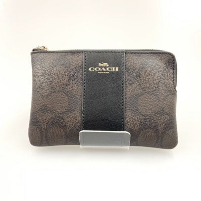 〇〇COACH コーチ シグネチャー コーナー ジップ リストレット コスメポーチ F58035 ブラウン