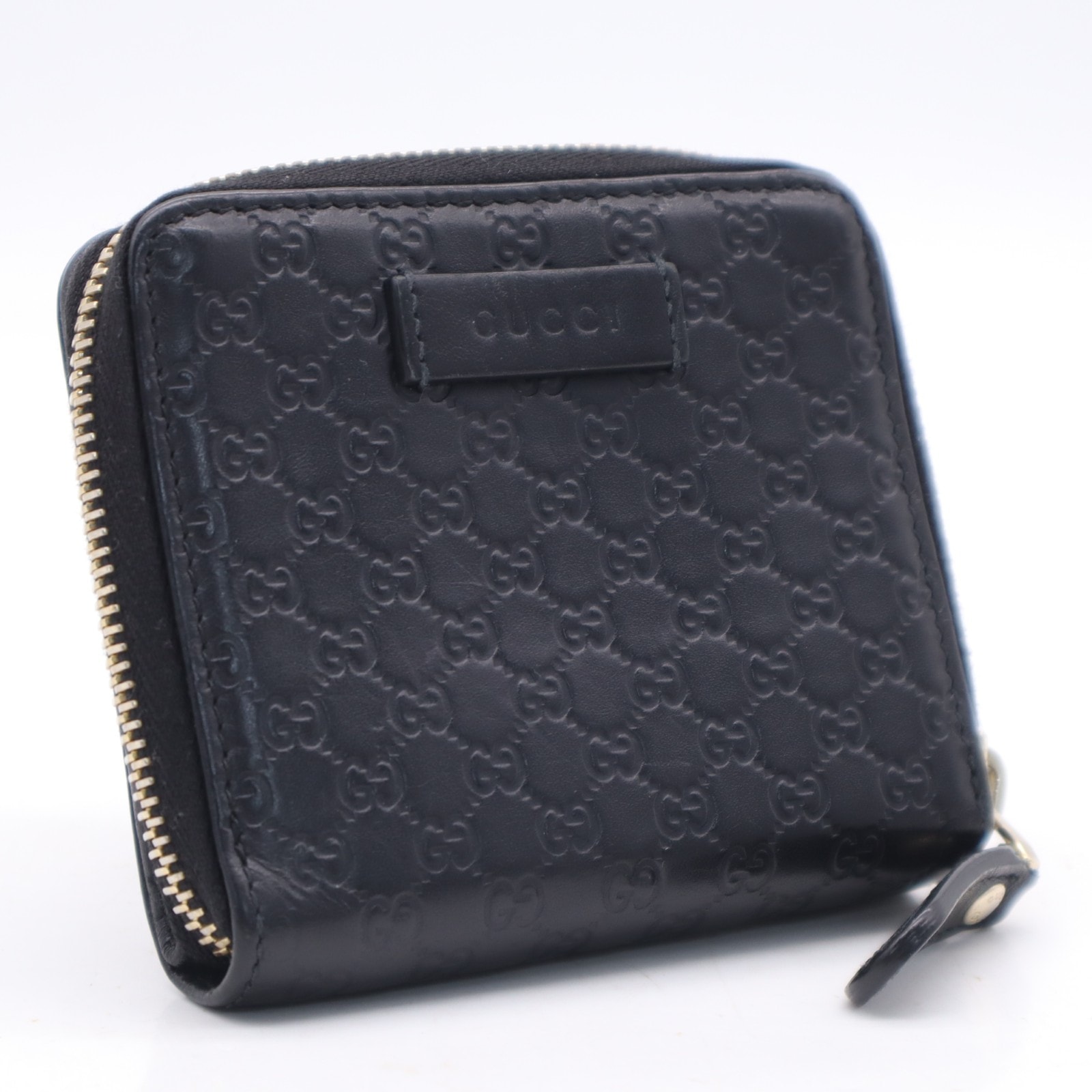 GUCCI グッチ マイクログッチシマ 二つ折りコンパクトウォレット 449395 二つ折り財布 ブラック カーフレザー メンズ