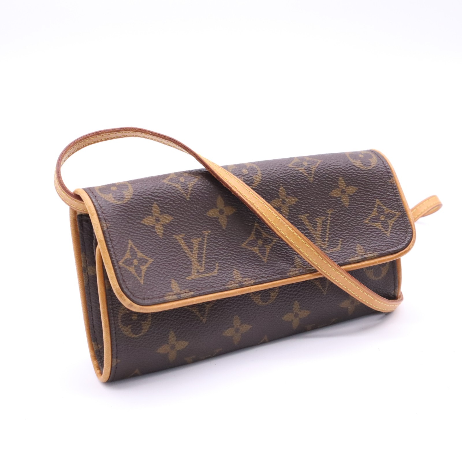 LOUIS VUITTON ルイ・ヴィトン モノグラム ポシェット ツイン M51854 ショルダーバッグ ブラウン ベージュ コーティングキャンバス レザー レディース