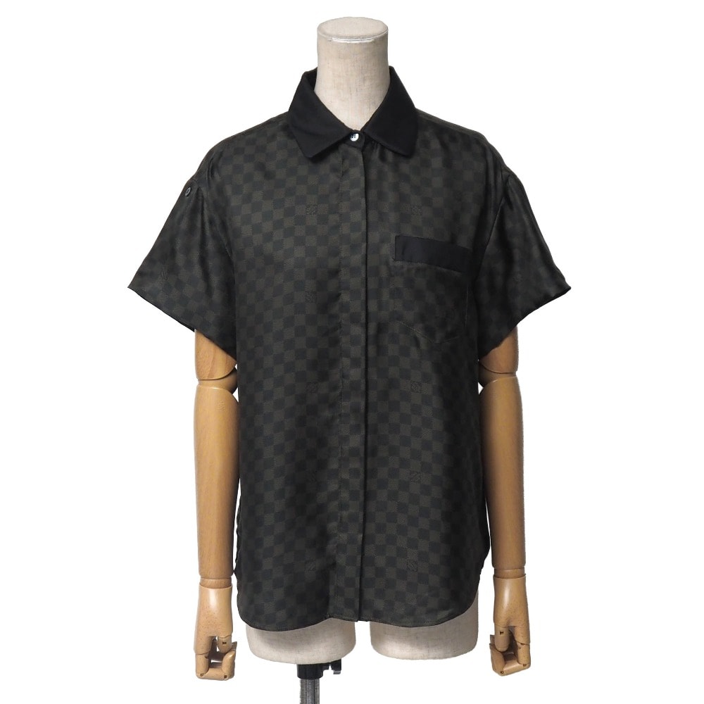 LOUIS VUITTON ルイ・ヴィトン 半袖シャツ サイズ34 ダミエ 総シルク サテン ブランド古着【中古】20260325/RA8521