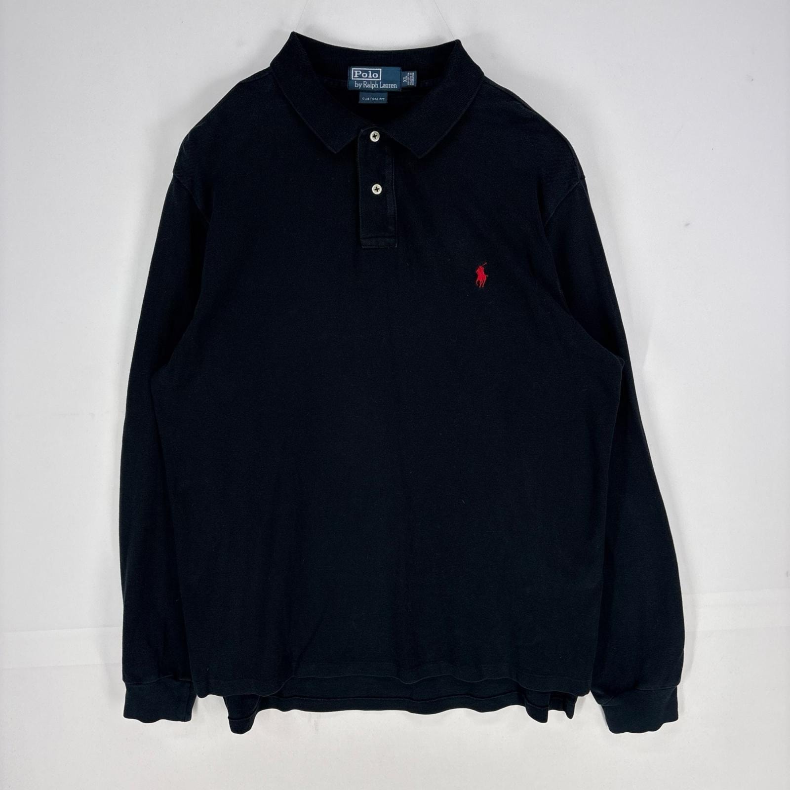 古着 ポロバイラルフローレン Polo by Ralph Lauren 鹿の子 長袖シャツ ワンポイント ポロシャツ ロゴ刺繍 XL  ブラック系 メンズ
