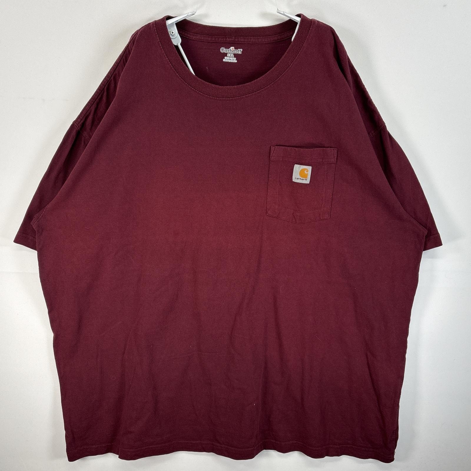 古着 カーハート Carhartt 半袖Tシャツ ワンポイント ロゴ 大きいサイズ 胸ポケ 3XL  ワインレッド 無地 メンズ