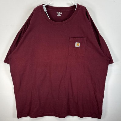古着 カーハート Carhartt 半袖Tシャツ ワンポイント ロゴ 大きいサイズ 胸ポケ 3XL ワインレッド 無地 メンズ