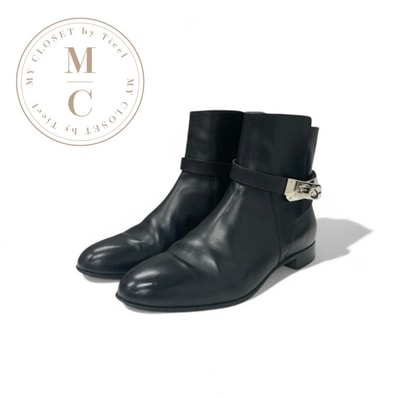 エルメス HERMES ネオ ブーツ ショートブーツ 靴 シューズ レザー ブラック 黒 シルバー ケリー金具