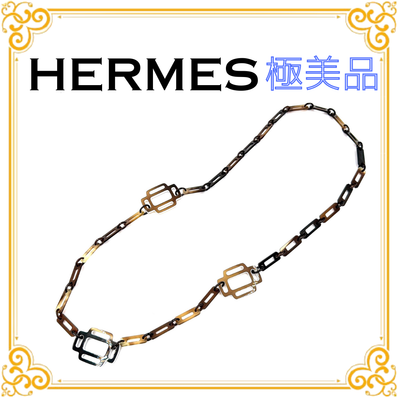■極美品■ HERMES エルメス ラッカーリズム バッファローホーン ネックレス ブラウン ブラック ペンダント レディース アクセサリー