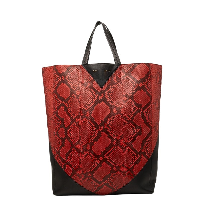 セリーヌ トートバッグ レッド ブラック パイソン レザー レディース CELINE 【中古】