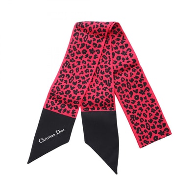 ディオール Dior ミッツァ レオパード リボン スカーフ 衣料品 シルク レディース レッド系 / ブラック系 【中古】