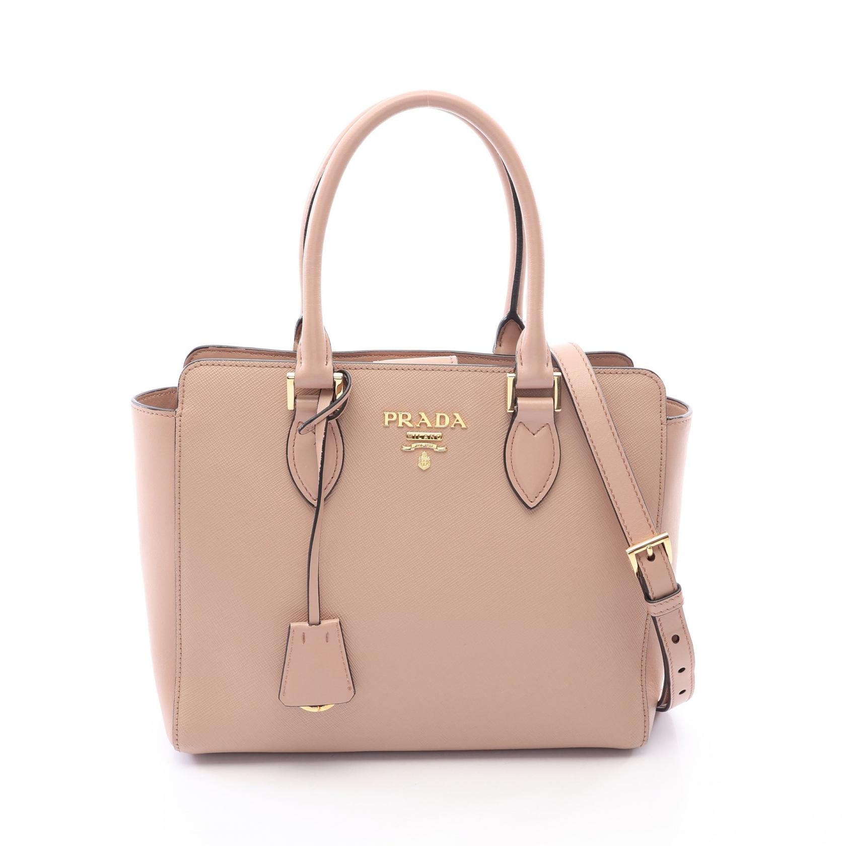 プラダ PRADA ロゴ ハンドバッグ バッグ サフィアーノレザー レザー レディース ピンク系 【中古】