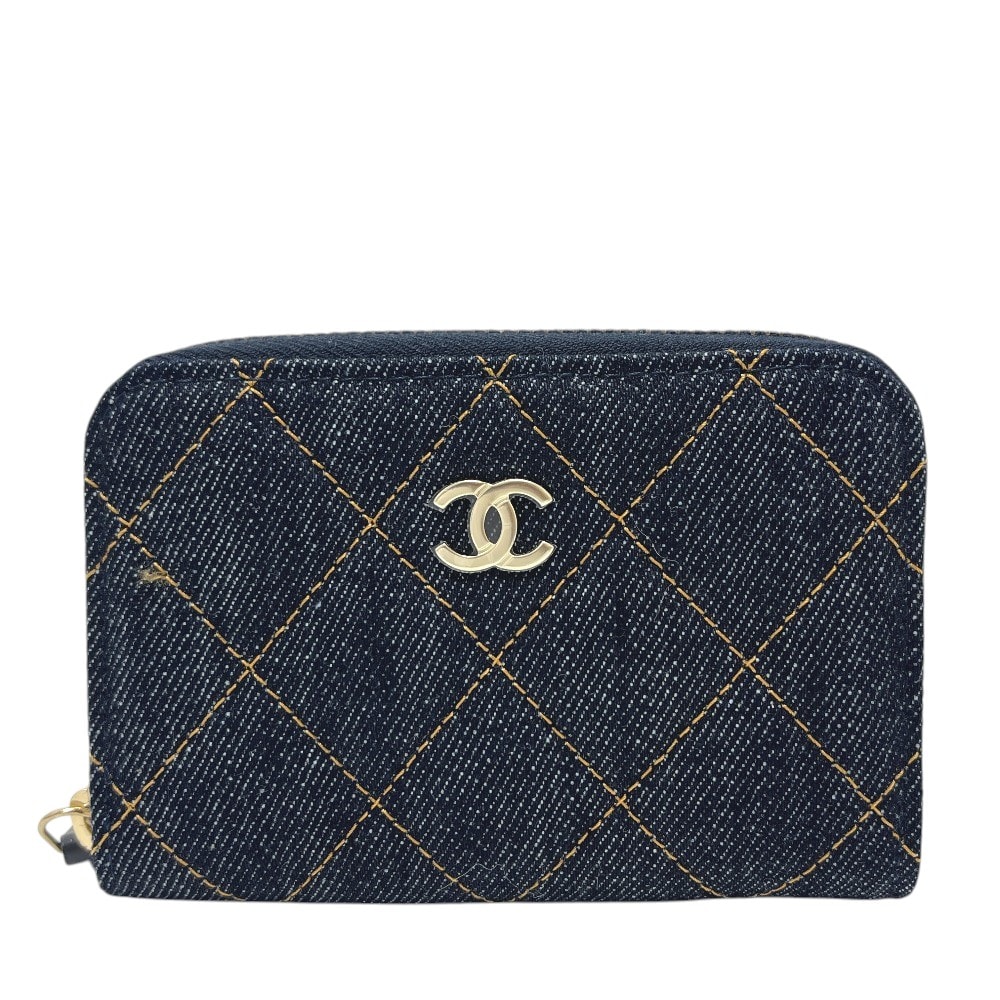 シャネル CHANEL クラシック ジップ コインパース AP0216 マトラッセ 財布 ウォレット コインケース デニム ブルー 未使用