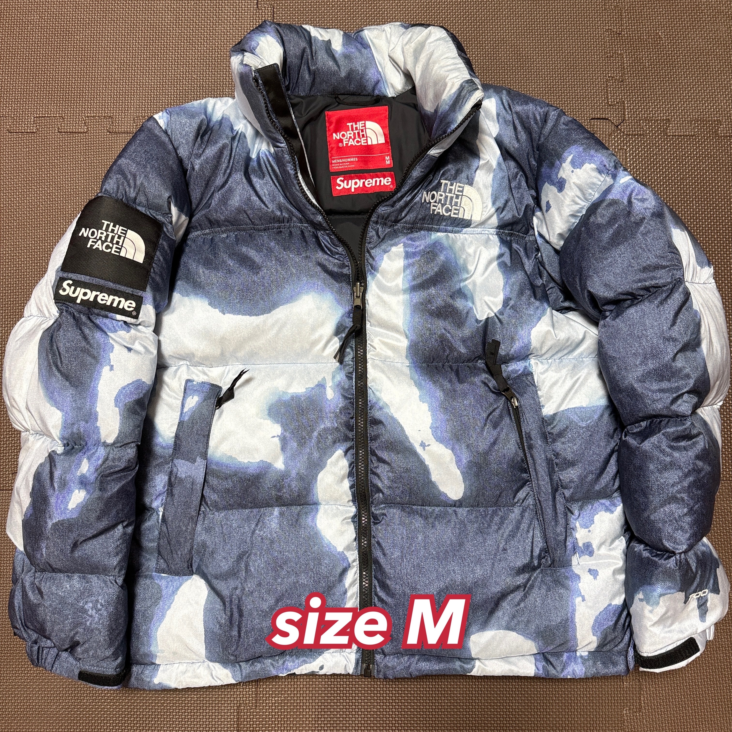 Supreme x The North Face Bleached Denim Print Nuptse Jacket "Indigo"