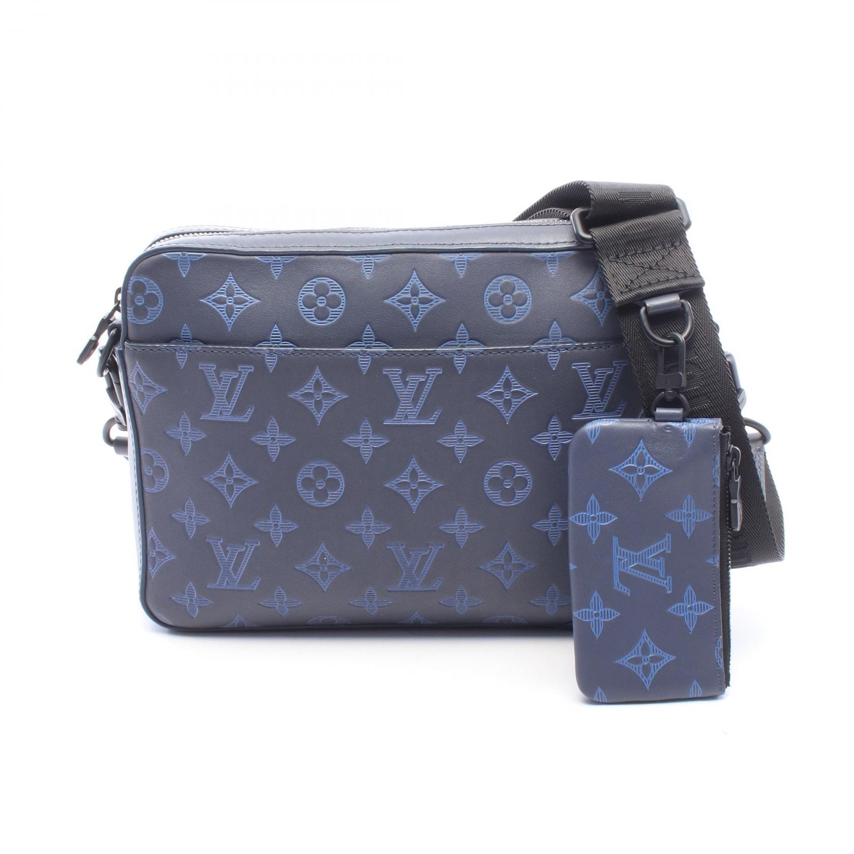 ルイ・ヴィトン LOUIS VUITTON デュオメッセンジャー モノグラムシャドウ ショルダーバッグ バッグ レザー メンズ ネイビー系 M45730 【中古】