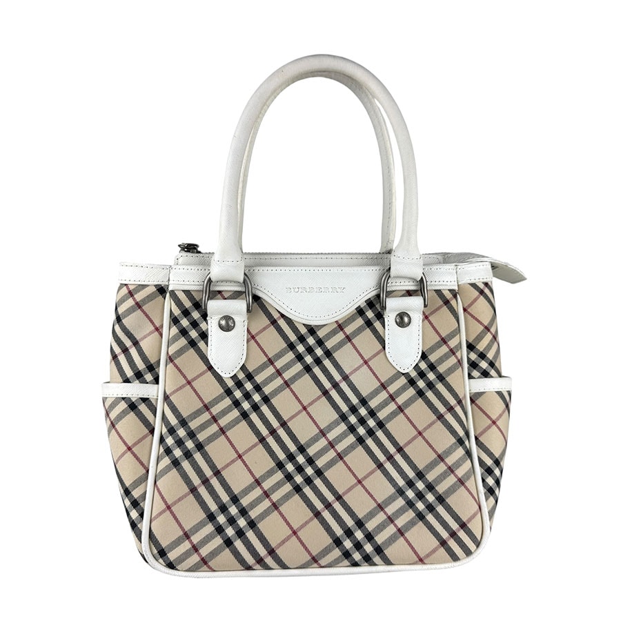バーバリー BURBERRY ハンドバッグ レザー/ナイロンキャンバス ホワイト×ベージュ レディース【中古】 z6760